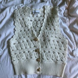 White Ganni Crochet Vest